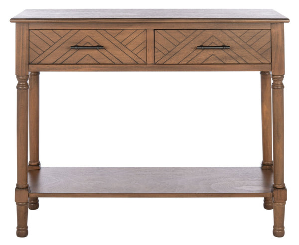 Safavieh Peyton Console Table - Stylish Two-Drawer Design With Herringbone Pattern And Open Shelf For Storage Brown CNS5704C