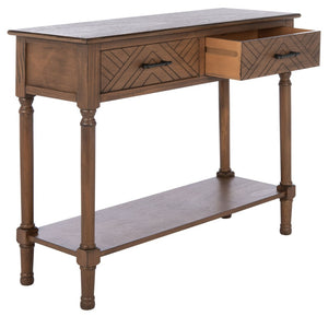Safavieh Peyton Console Table - Stylish Two-Drawer Design With Herringbone Pattern And Open Shelf For Storage Brown CNS5704C