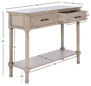 Safavieh Peyton Console Table - Stylish Two-Drawer Design With Herringbone Pattern And Open Shelf For Storage Greige CNS5704D