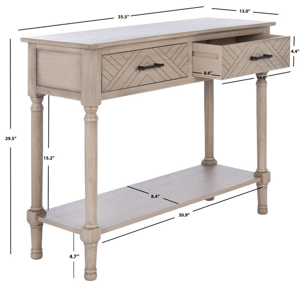 Safavieh Peyton Console Table - Stylish Two-Drawer Design With Herringbone Pattern And Open Shelf For Storage Greige CNS5704D