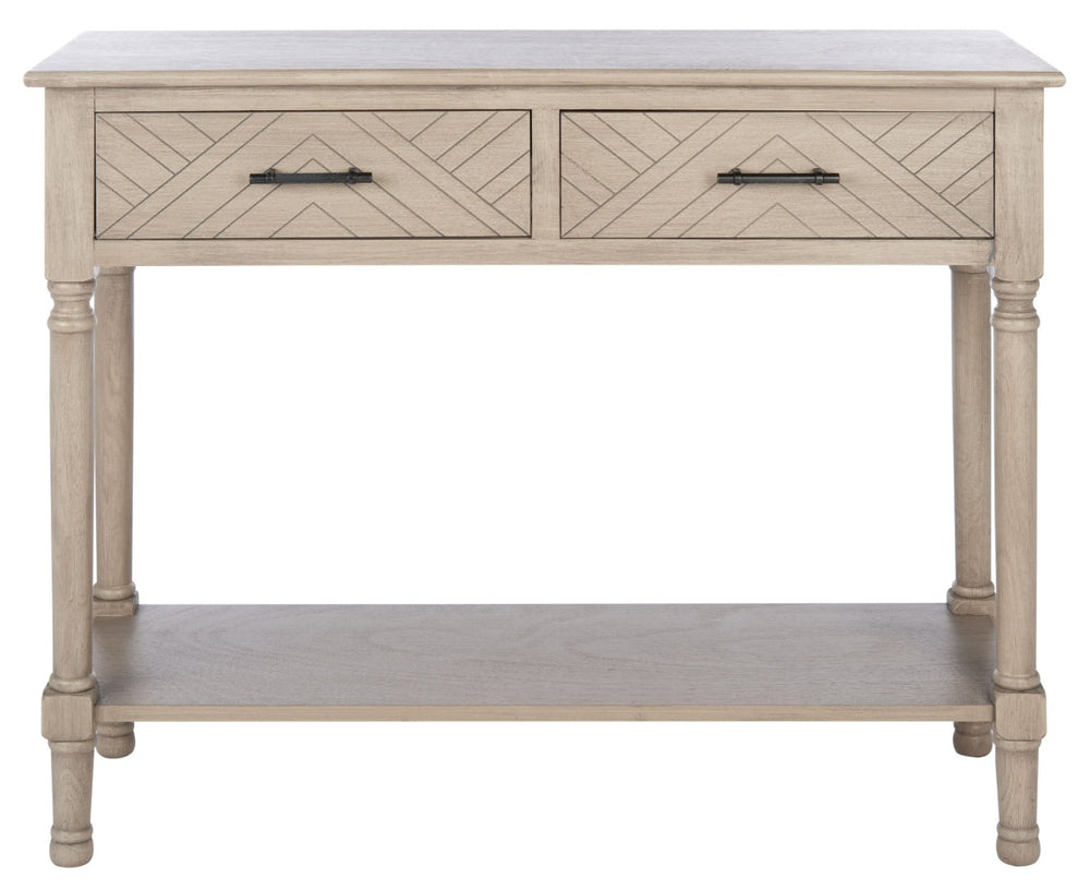 Safavieh Peyton Console Table - Stylish Two-Drawer Design With Herringbone Pattern And Open Shelf For Storage Greige CNS5704D
