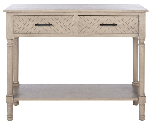 Safavieh Peyton Console Table - Stylish Two-Drawer Design With Herringbone Pattern And Open Shelf For Storage Greige CNS5704D