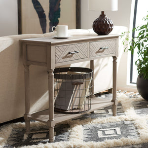 Safavieh Peyton Console Table - Stylish Two-Drawer Design With Herringbone Pattern And Open Shelf For Storage Greige CNS5704D