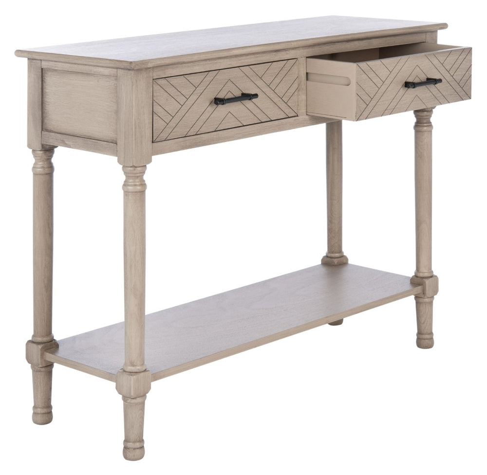 Safavieh Peyton Console Table - Stylish Two-Drawer Design With Herringbone Pattern And Open Shelf For Storage Greige CNS5704D