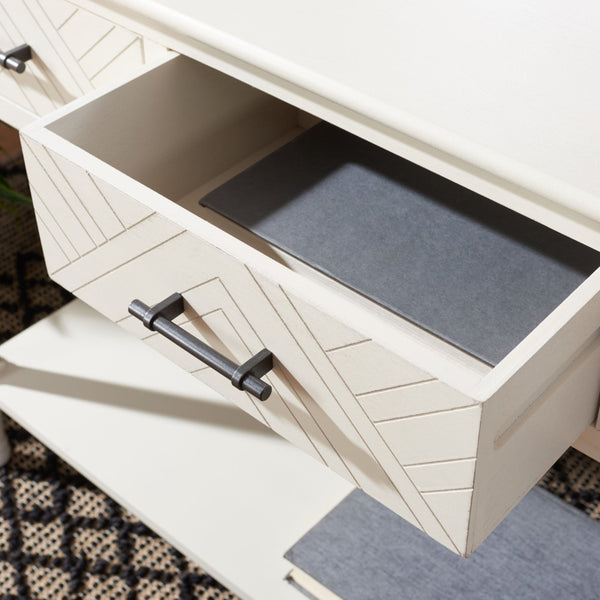 Safavieh Peyton 3-Drawer Console Table – Elegant Storage Solution With Herringbone Design For Your Home Distressed White CNS5705A