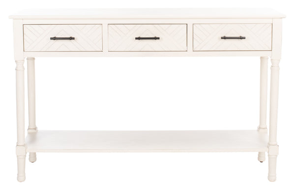 Safavieh Peyton 3-Drawer Console Table – Elegant Storage Solution With Herringbone Design For Your Home Distressed White CNS5705A