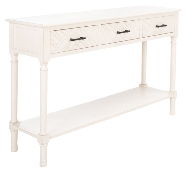 Safavieh Peyton 3-Drawer Console Table – Elegant Storage Solution With Herringbone Design For Your Home Distressed White CNS5705A