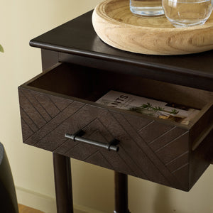 Peyton 3-Drawer Console Table With Herringbone Drawer Fronts, Open Shelf & Carved Accents, 47.25" W