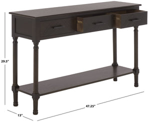Peyton 3-Drawer Console Table With Herringbone Drawer Fronts, Open Shelf & Carved Accents, 47.25" W