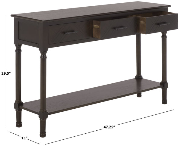 Peyton 3-Drawer Console Table With Herringbone Drawer Fronts, Open Shelf & Carved Accents, 47.25" W