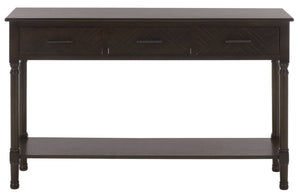 Peyton 3-Drawer Console Table With Herringbone Drawer Fronts, Open Shelf & Carved Accents, 47.25" W