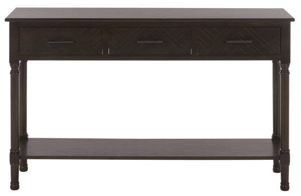 Peyton 3-Drawer Console Table With Herringbone Drawer Fronts, Open Shelf & Carved Accents, 47.25" W