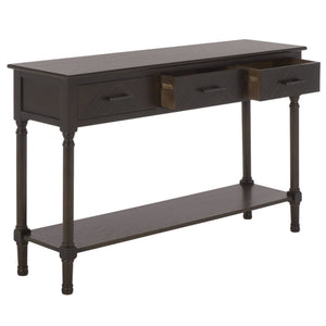 Peyton 3-Drawer Console Table With Herringbone Drawer Fronts, Open Shelf & Carved Accents, 47.25" W
