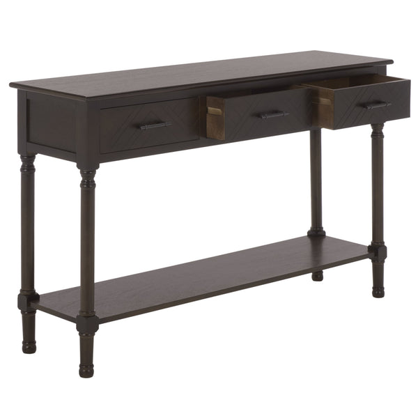Peyton 3-Drawer Console Table With Herringbone Drawer Fronts, Open Shelf & Carved Accents, 47.25" W