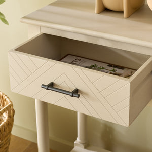 Peyton 3-Drawer Console Table With Herringbone Drawer Fronts, Open Shelf & Carved Accents, 47.25" W