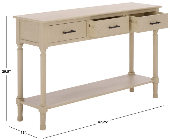 Peyton 3-Drawer Console Table With Herringbone Drawer Fronts, Open Shelf & Carved Accents, 47.25" W