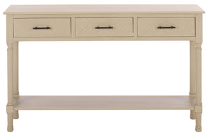 Peyton 3-Drawer Console Table With Herringbone Drawer Fronts, Open Shelf & Carved Accents, 47.25" W