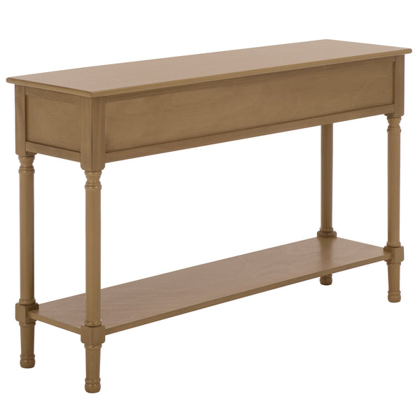 Peyton 3-Drawer Console Table With Herringbone Drawer Fronts, Open Shelf & Carved Accents, 47.25" W