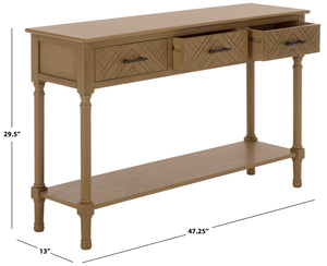 Peyton 3-Drawer Console Table With Herringbone Drawer Fronts, Open Shelf & Carved Accents, 47.25" W