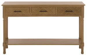 Peyton 3-Drawer Console Table With Herringbone Drawer Fronts, Open Shelf & Carved Accents, 47.25" W