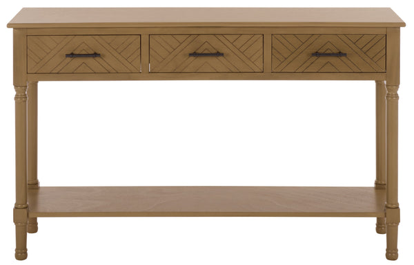 Peyton 3-Drawer Console Table With Herringbone Drawer Fronts, Open Shelf & Carved Accents, 47.25" W
