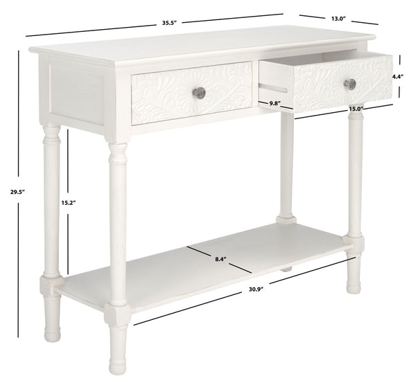 Safavieh Josie 2-Drawer Console Table – Timeless Elegance With Handcrafted Details For Entryways & Hallways Distressed White CNS5708A