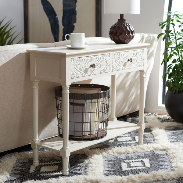 Safavieh Josie 2-Drawer Console Table – Timeless Elegance With Handcrafted Details For Entryways & Hallways Distressed White CNS5708A