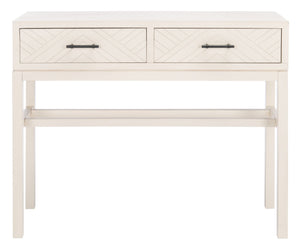 Safavieh Ajana Console Table - Modern Minimalist Design With Herringbone Drawers For Chic Entryway Storage Distressed White W/Distressed White Drawer CNS5709A