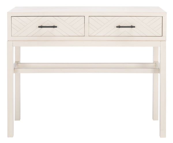 Safavieh Ajana Console Table - Modern Minimalist Design With Herringbone Drawers For Chic Entryway Storage Distressed White W/Distressed White Drawer CNS5709A