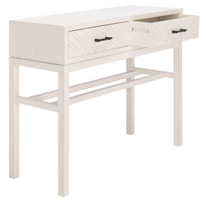 Safavieh Ajana Console Table - Modern Minimalist Design With Herringbone Drawers For Chic Entryway Storage Distressed White W/Distressed White Drawer CNS5709A