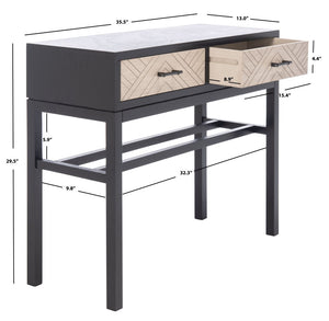 Safavieh Ajana Console Table - Modern Minimalist Design With Herringbone Drawers For Chic Entryway Storage Black W/ Greige Drawer CNS5709B