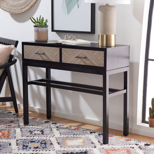 Safavieh Ajana Console Table - Modern Minimalist Design With Herringbone Drawers For Chic Entryway Storage Black W/ Greige Drawer CNS5709B