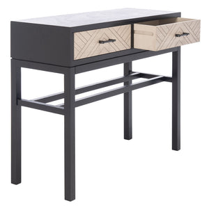 Safavieh Ajana Console Table - Modern Minimalist Design With Herringbone Drawers For Chic Entryway Storage Black W/ Greige Drawer CNS5709B