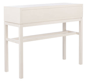 Safavieh Ajana Console Table - Modern Minimalist Design With Herringbone Drawers For Chic Entryway Storage Distressed  White W/Honey Brwn Drawer CNS5709C