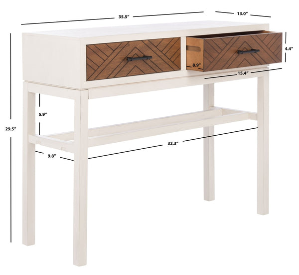 Safavieh Ajana Console Table - Modern Minimalist Design With Herringbone Drawers For Chic Entryway Storage Distressed  White W/Honey Brwn Drawer CNS5709C
