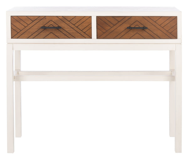 Safavieh Ajana Console Table - Modern Minimalist Design With Herringbone Drawers For Chic Entryway Storage Distressed  White W/Honey Brwn Drawer CNS5709C
