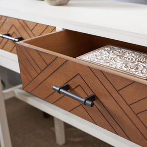 Safavieh Ajana Console Table - Modern Minimalist Design With Herringbone Drawers For Chic Entryway Storage Distressed  White W/Honey Brwn Drawer CNS5709C