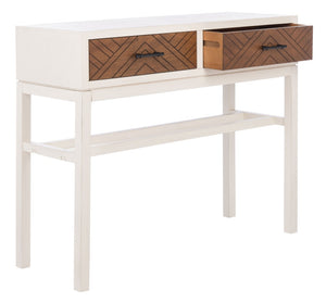 Safavieh Ajana Console Table - Modern Minimalist Design With Herringbone Drawers For Chic Entryway Storage Distressed  White W/Honey Brwn Drawer CNS5709C