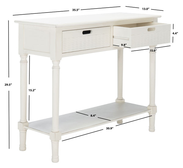Safavieh Landers 2 Drawer Console Table With Farmhouse Charm And Elegant Carved Details For Stylish Storage Distressed White CNS5710A