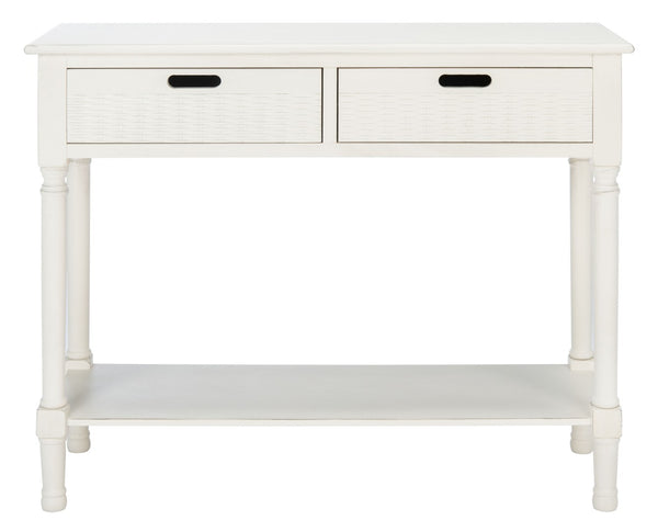 Safavieh Landers 2 Drawer Console Table With Farmhouse Charm And Elegant Carved Details For Stylish Storage Distressed White CNS5710A