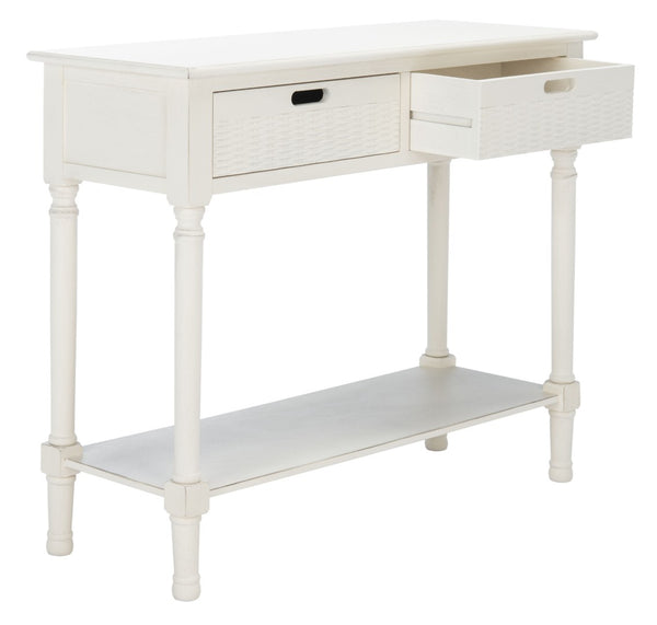 Safavieh Landers 2 Drawer Console Table With Farmhouse Charm And Elegant Carved Details For Stylish Storage Distressed White CNS5710A
