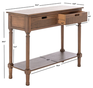Safavieh Landers 2 Drawer Console Table With Farmhouse Charm And Elegant Carved Details For Stylish Storage Brown CNS5710C