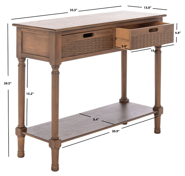 Safavieh Landers 2 Drawer Console Table With Farmhouse Charm And Elegant Carved Details For Stylish Storage Brown CNS5710C