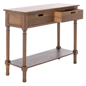 Safavieh Landers 2 Drawer Console Table With Farmhouse Charm And Elegant Carved Details For Stylish Storage Brown CNS5710C