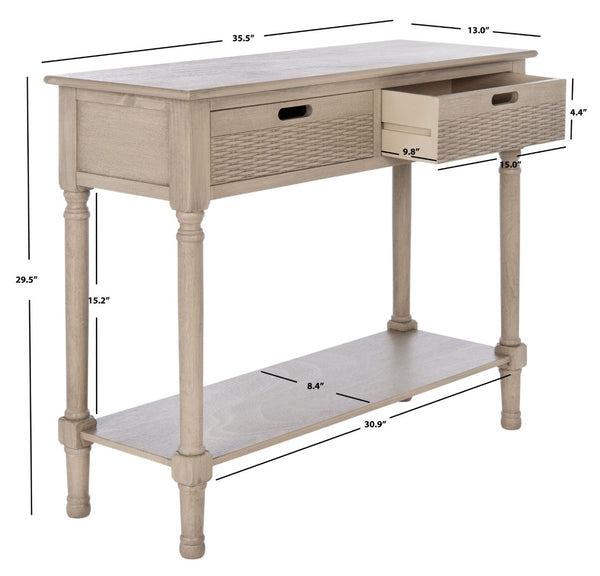 Safavieh Landers 2 Drawer Console Table With Farmhouse Charm And Elegant Carved Details For Stylish Storage Greige CNS5710D