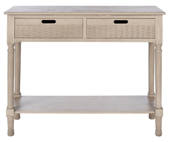 Safavieh Landers 2 Drawer Console Table With Farmhouse Charm And Elegant Carved Details For Stylish Storage Greige CNS5710D