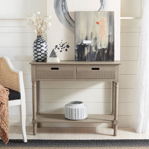 Safavieh Landers 2 Drawer Console Table With Farmhouse Charm And Elegant Carved Details For Stylish Storage Greige CNS5710D