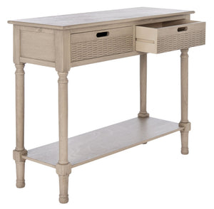 Safavieh Landers 2 Drawer Console Table With Farmhouse Charm And Elegant Carved Details For Stylish Storage Greige CNS5710D