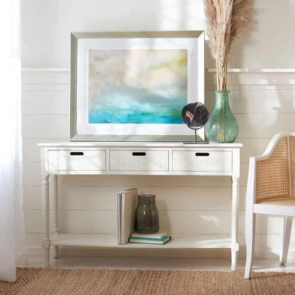 Safavieh Landers 3 Drawer Console Table - Classic Farmhouse Style With Turned Legs & Practical Storage Solutions Distressed White CNS5711A