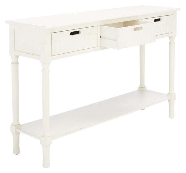 Safavieh Landers 3 Drawer Console Table - Classic Farmhouse Style With Turned Legs & Practical Storage Solutions Distressed White CNS5711A